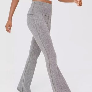 OFFLINE By Aerie The Hugger High Waisted Foldover Flare Legging in Heather Gray